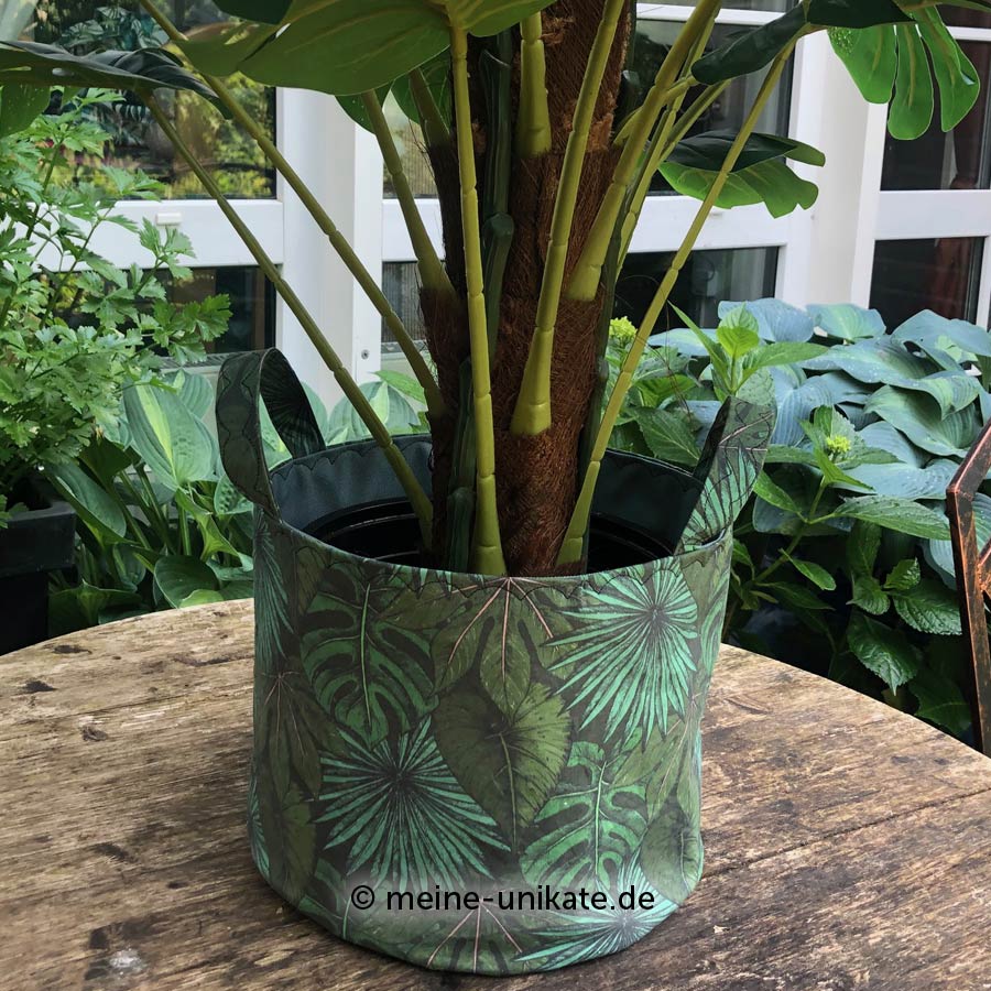 Großer Übertopf, Stoffkorb <br>Utensilo, Dekoration <br>„Tropenblätter" <br> Nachhaltiges Geschenk – Bild 2