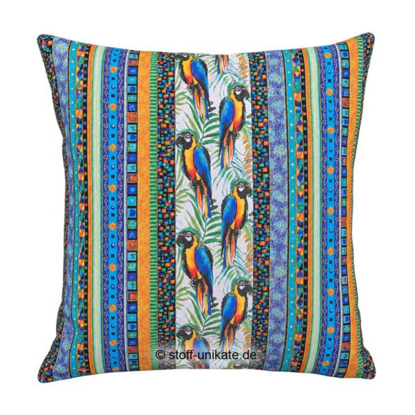Deko-Kissen mit Aras, Gelbbrustaras. Stoff-Unikate handmade in germany