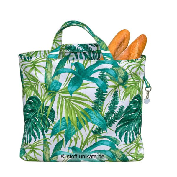Großer Shopper, Einkaufstasche mit Dschungelmotiven, großen Blättern. Stoff-Unikate handmade in Germany