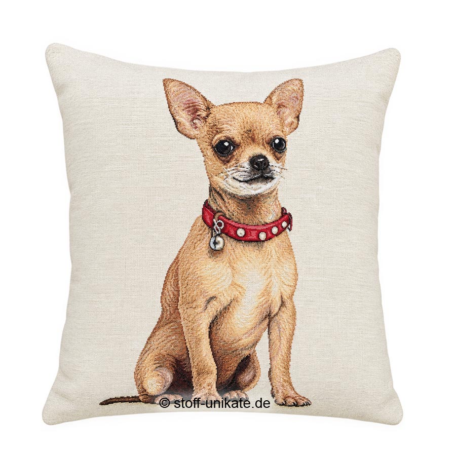 gobelin-Kissen, Deko-Kissen mit Rerhpinscher bonny. Stoff-Unikate handmade in germany