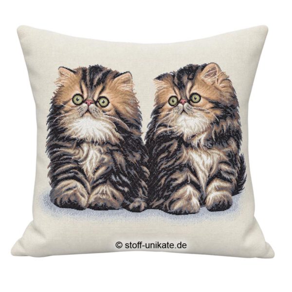 Deko-Kissen, Motiv-Kissen <br>Gobelin-Kissen <br>„Perserkatzen Lino & Luna" <br>Geschenk für Katzenfreunde