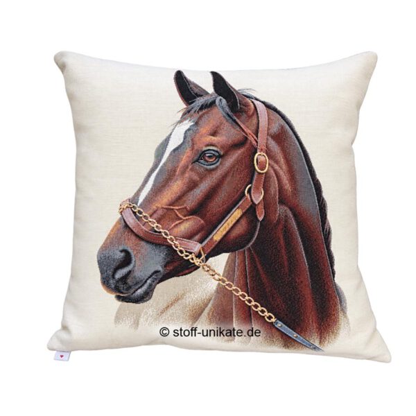 Dekokissen, Gobelinkissen mit Reitpferd. Stoff-Unikate handmade in Germany