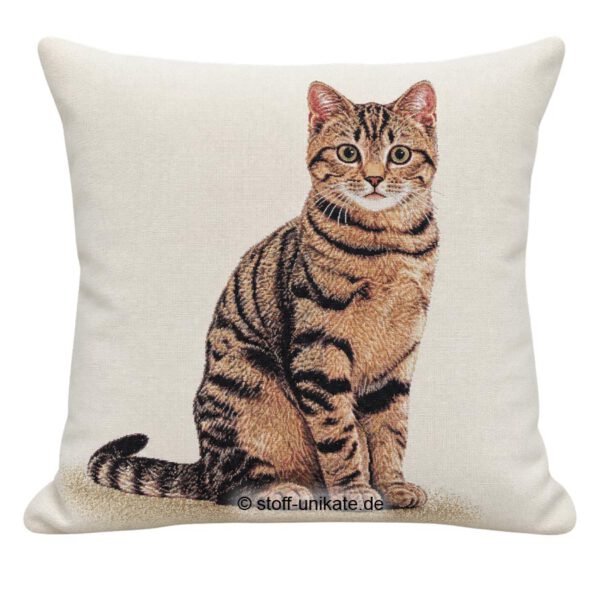 Deko-Kissen, Motiv-Kissen <br>Gobelin-Kissen <br>„Tigerkatze Lilly" <br>Schönes Geschenk