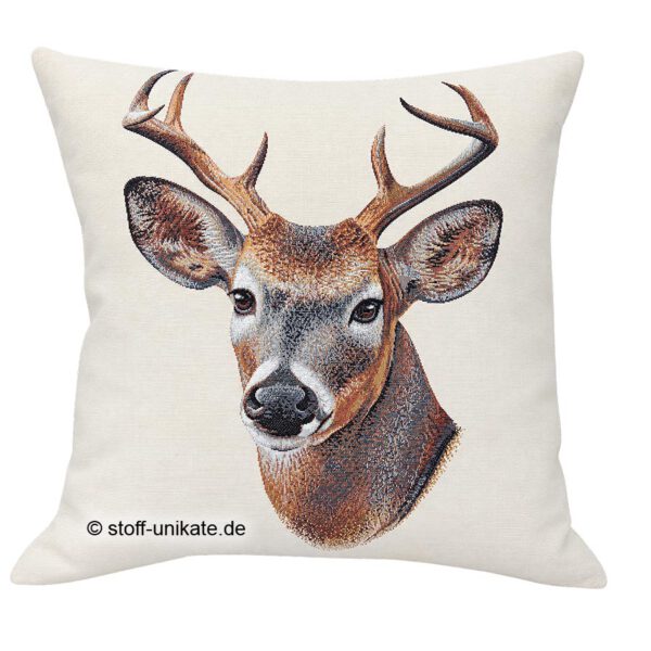 Deko-Kissen, Motiv-Kissen <br>Gobelin-Kissen <br>"Hirsch" <br>Geschenk für Naturfreunde