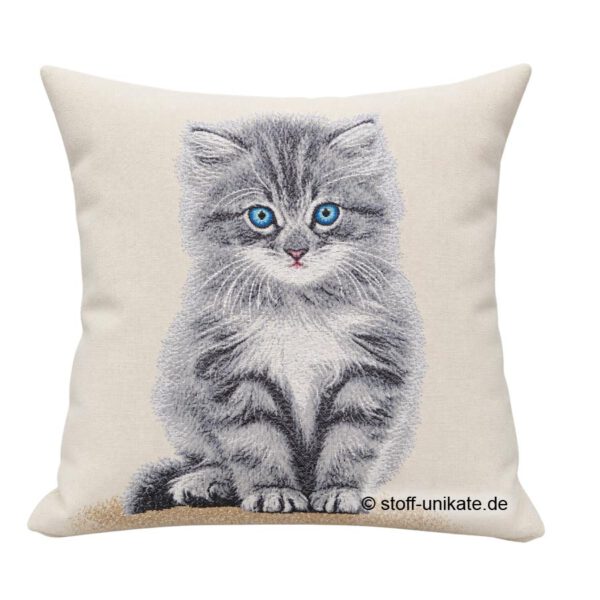 Gobelinkissen mit Rassekatze, Kitten. Stoff-Unikate handmade in Germany
