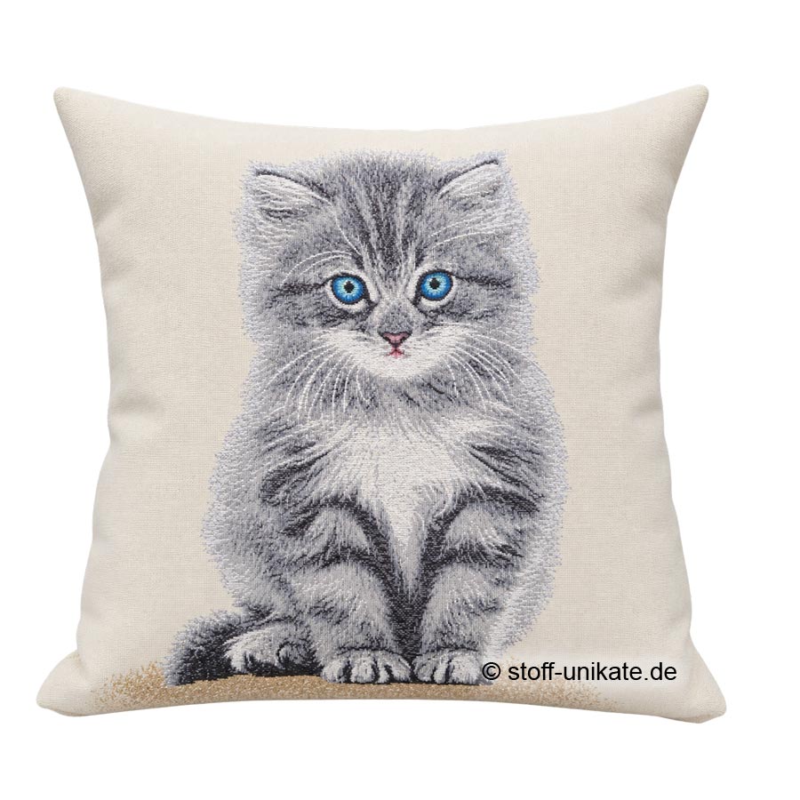 Gobelinkissen mit Rassekatze, Kitten. Stoff-Unikate handmade in Germany