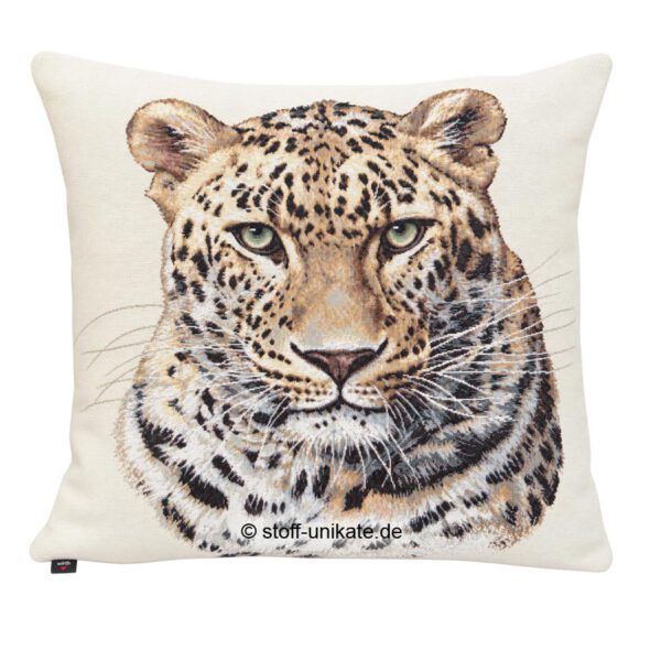 Gobelinkissen, Deko-kssen mit Leoparden-Motiv. Stoff-Unikate handmade in Germany