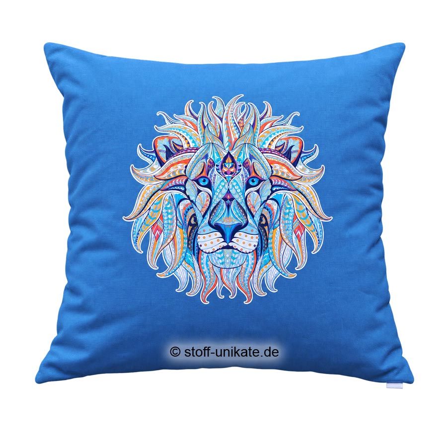 Deko-Kissen mit Mandala-Löwen. Stoff-Unikate handmade in Germany