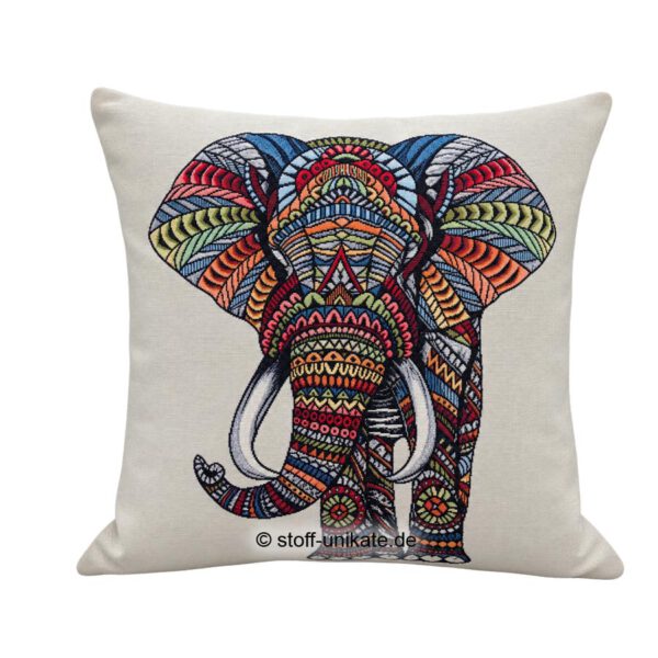 Dekokissen, gobelinkissen mit Elefantenmotiv. Stoff-Unikate handmade in Germany