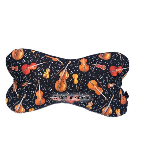 Leseknochen mit Geigenmotiven auf Schwarz. Stoff-Unikate handmade in germany