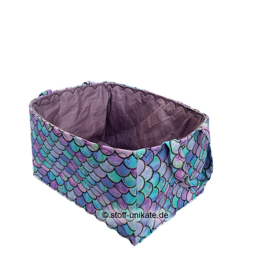 Stoffkorb mit bunten Schuppen. Stoff-Unikate handmade in Germany