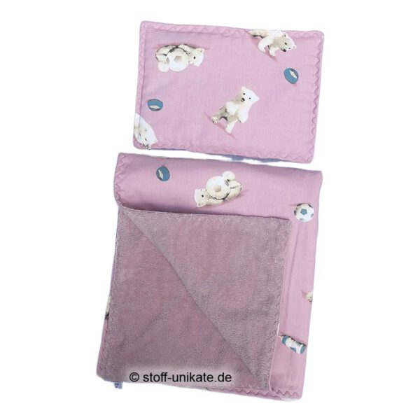 Babydecke mit Eisbären in Rosatönen. Stoff-Unikate handmade in germany