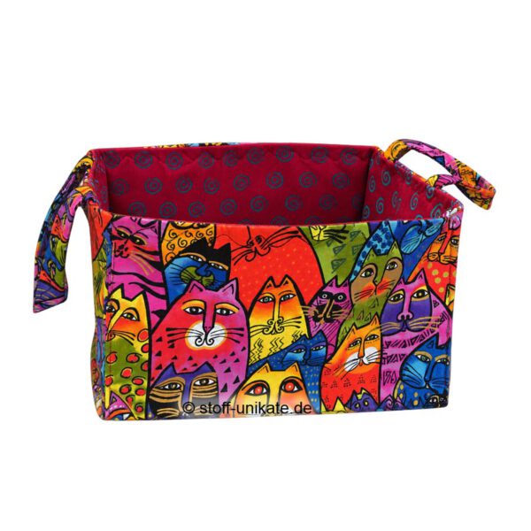 Stoffkorb mit bunten Katzen von Laurel Burch. Stoff-Unikate handmade in Germany