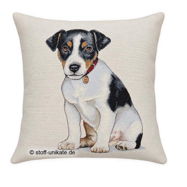 Gobelin-Kissen mit Terrier-Welpen. Hundewelpe. Stoff-Unikate handmade in germany