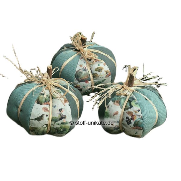 Kürbisse aus Stoff im 3er-Set <br>„Kürbisse in Mint" <br>Herbstliche Dekoration