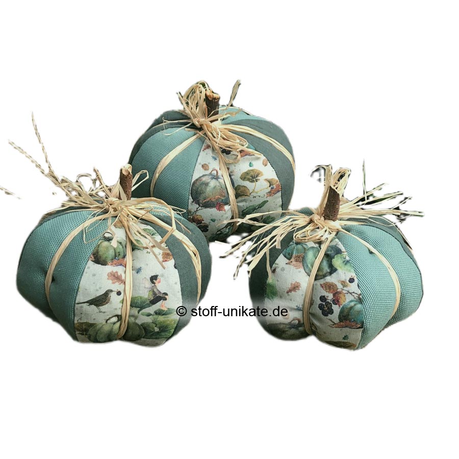 Kürbisse aus Stoff im 3er-Set <br>„Kürbisse in Mint" <br>Herbstliche Dekoration