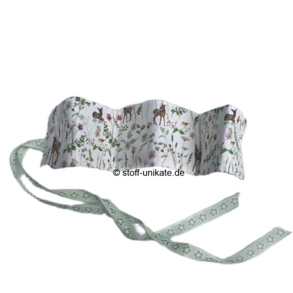 Teebeuteltasche aus Stoff mit Rehen auf der Wiese. Teeporello für 6 Teebeutel. Stoff-Unikate handmade in Germany