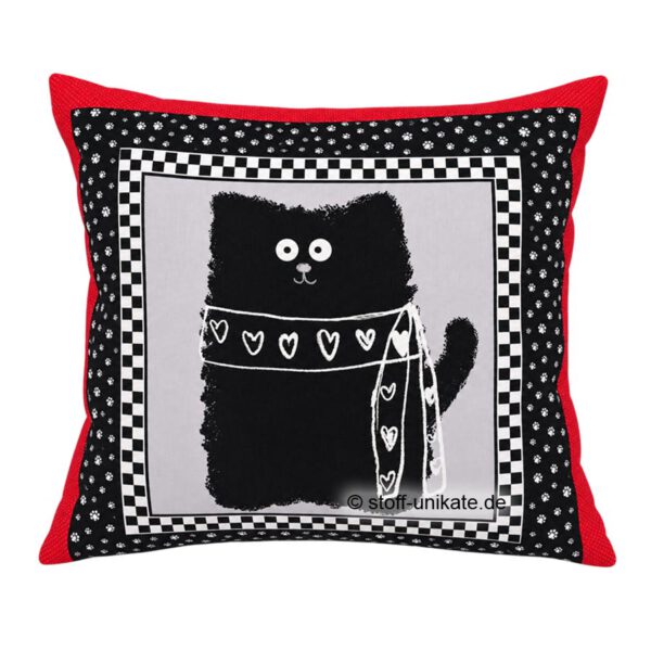 Deko-Kissen, Patchwork-Kissen mit Comic-Katze. Stoff-Unikate handmade in Germany