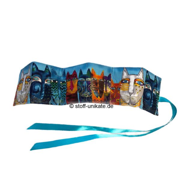 Teebeuteltasche aus Stoff mit Katzen von Laurel Burch. Teeporello für 6 Teebeutel. Stoff-Unikate handmade in germany
