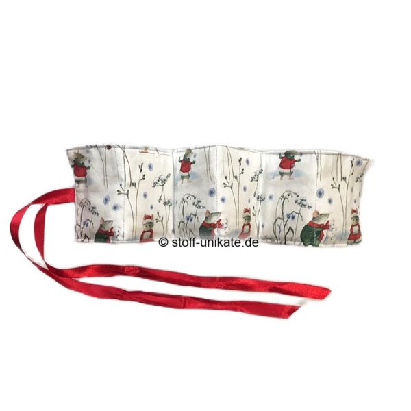 Teebeuteltasche aus Stoff. Teeporello für 6 Teebeutel mit Wintermäusen von acufacutm. Stoff-Unikate handmade in Germany