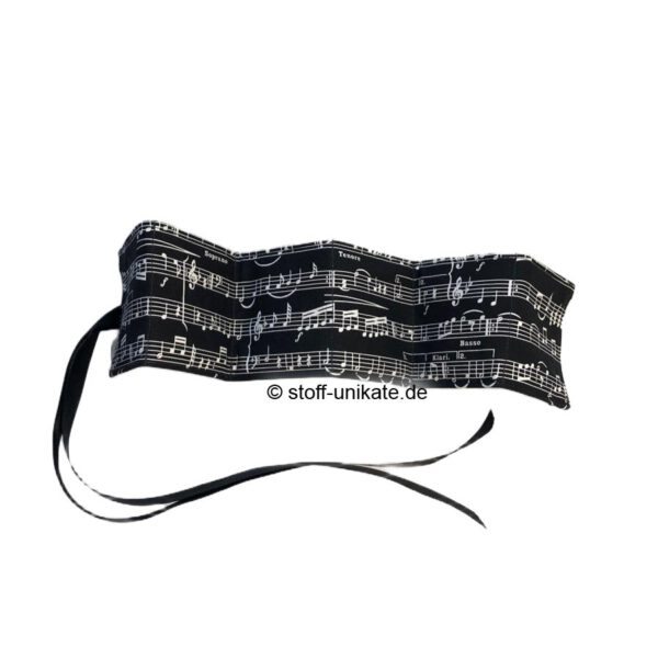 Teebeuteltasche aus Stoff mit Noten in Schwarz. Teeporello für 6 Teebeutel. Stoff-Unikate handmade in Germany