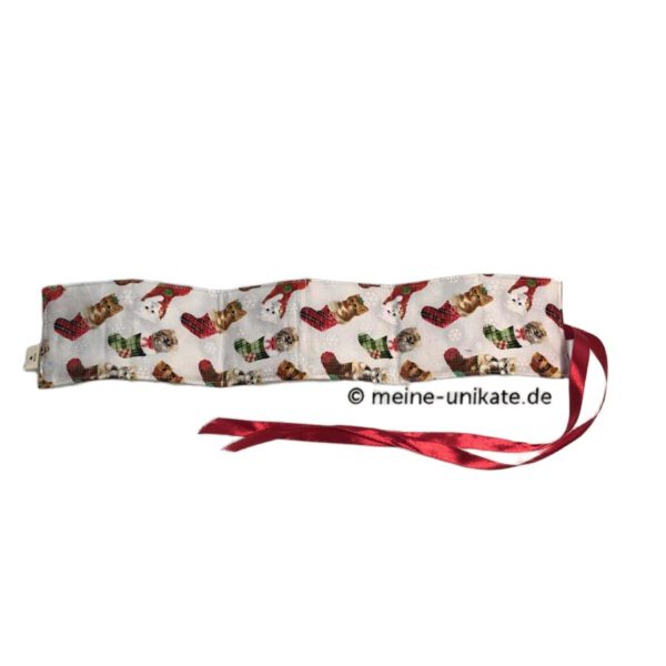 Teebeuteltasche mit weihnachtlichen Katzenmotiven. Teeporello für 6 Teebeutel. Stoff-Unikate handmade in germany