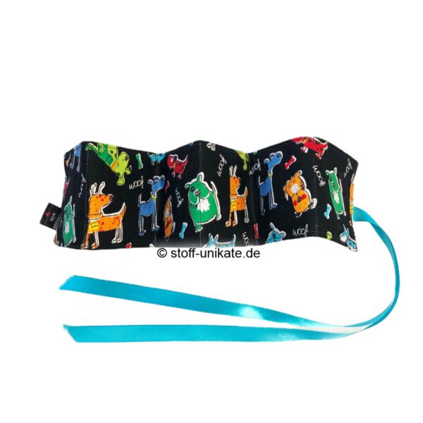 Teebeuteltasche aus Stoff für 6 Teebeutel. Teeporello Bunte Hunde. Stoff-Unikate handmade in Germany