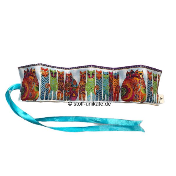 Teebeuteltasche aus Stoff mit Katzenmotiven von Laurel Burch. Teeporello für 6 Teebeutel. Stoff-unikate handmade in Germany