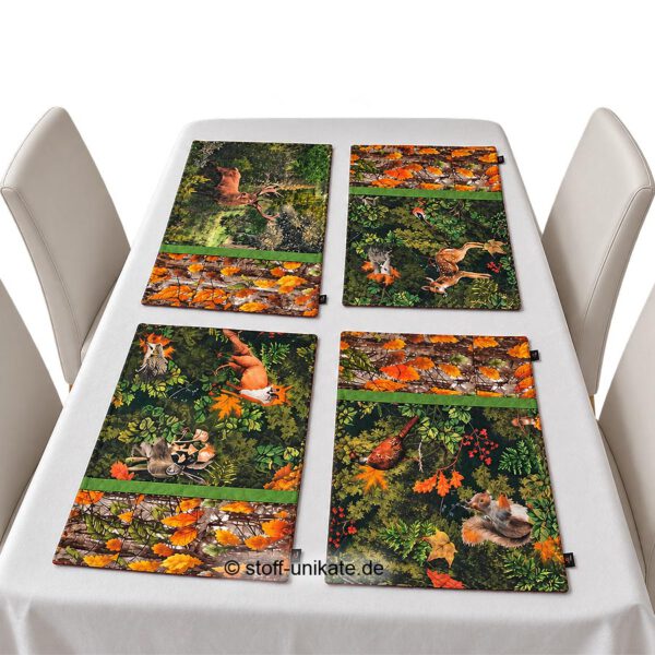 Tischsets Tiere des Waldes. Stoff-Unikate handmade in Germany