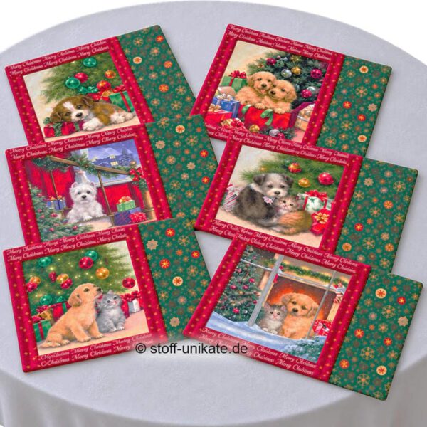 Tischsets mit weihnachtlichen Hundemotiven Animal Christmas. Stoff-Unikate handmade in Germany