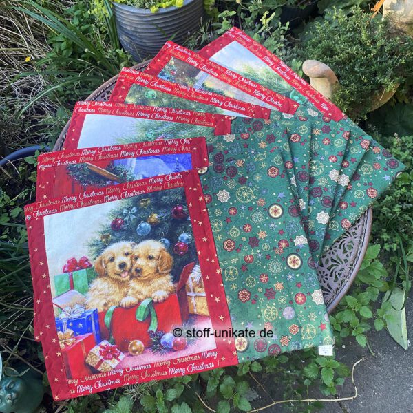 Tischsets, Platzdeckchen mit Hunden und Katzen zu Weihnachten. genäht aus hochwertiger Baumwolle. Stoff-Unikate handmade in germany