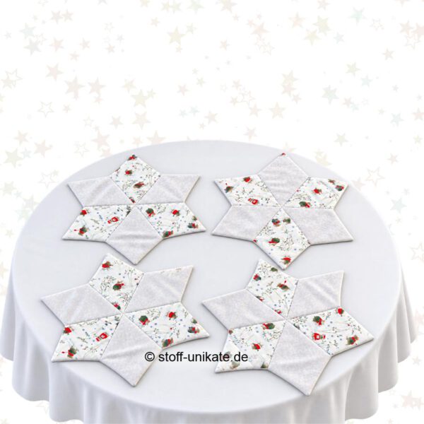 Tischsets Wintermäuse in Sternenform. Stoff-Unikate handmade in Germany