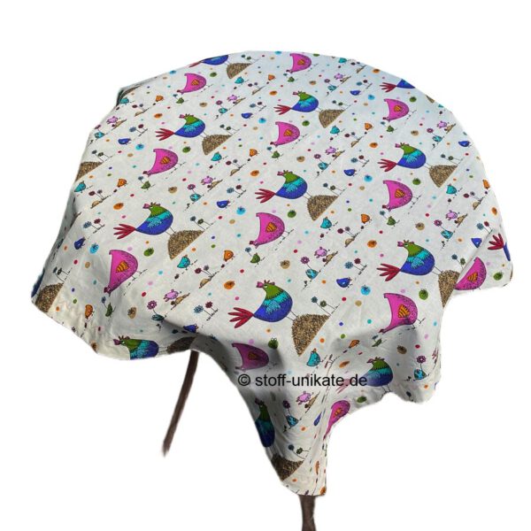 Mitteldecke, Tischdecke <br>gedeckter Tisch, Tisch-Deko <br>„Bunte Hühner" <br>Essen, Trinken & Genießen