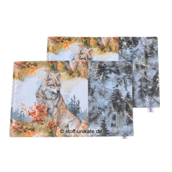 Tischsets Lonely Wolf mit Wolfsmotiven. Stoff-Unikate handmade in Germany