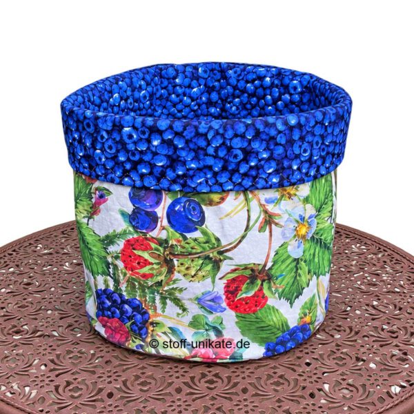 Stoffkorb, Utensilo mit süßen Früchtchen und beeren. Stoff-Unikate handmade in Germany