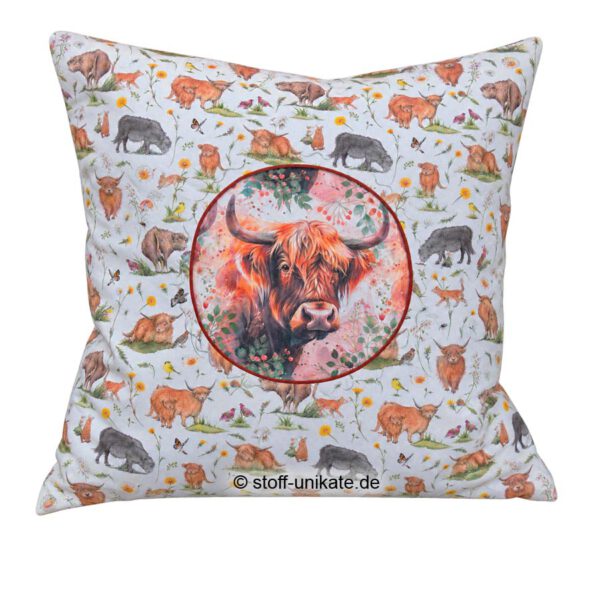 Dekokissen, Designer-Kissen mit Hochlandrind. Stoff-Unikate handmade in germany
