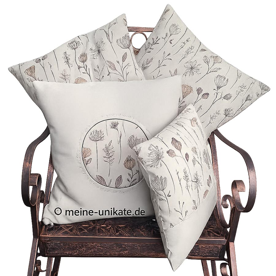 Dekokissen Serie Herbstblumen in Beigetönen .SToff-Unikate handmade in Germany