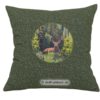 Dekokissen mit rundem Einsatz Hirsch im Wald. Stoff-Unikate handmade in Germany