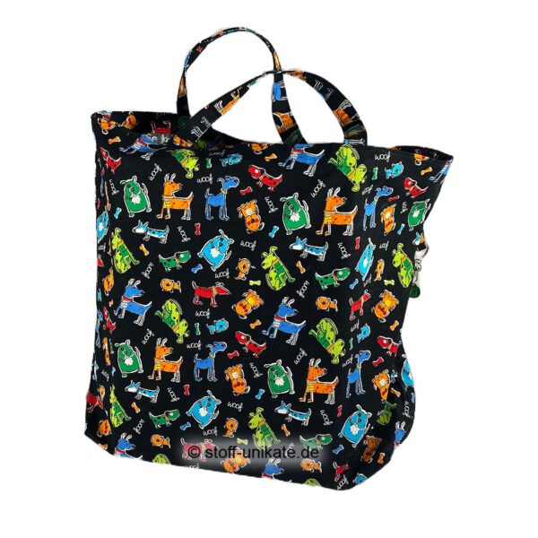 Einkaufstasche mit bunten Hunden. Stoff-Unikate handmade in Germany