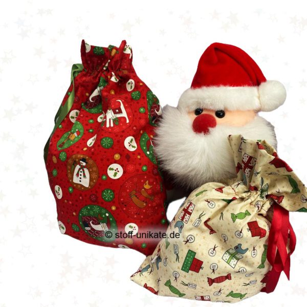 2er Set Geschenksack Frohes Fest. Stoff-Unikate handmade in germany