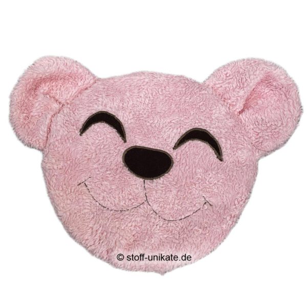 Flachkissen, Babykissen mit rosa Teddykopf. Stoff-Unikate handmade in Germany