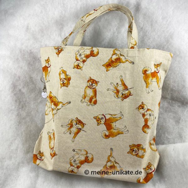 Einkaufstasche, Tragetasche, Falttasche mit Shiba Inus. genäht aus hochwertigem Canvas-Stoff. Unikat handmade in Germany