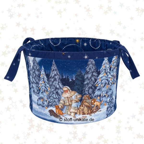 Großer Stoffkorb mit Nikolaus und Hunden. Stoff-Unikate handmade in Germany