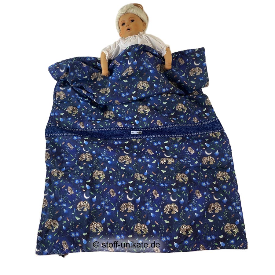 Babytuch, babydecke in dunkleblau mit Nachteulen. Stoff-Unikate handmade in Germany
