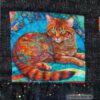 Detailansicht einer Katze vom Quilt, tagesdecke mit Katzenmotiven. Stoff-Unikat handmade in Germany