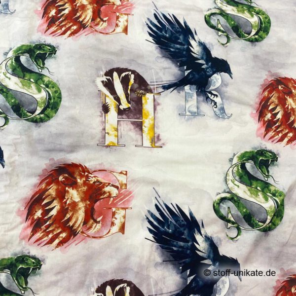 Detailansicht der Harry-Potter-Zeichen. Stoff-Unikat handmade in Germany