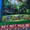 Detailansicht vom unteren Rand der Quiltdecke, Tagesdecke mit Regenwaldtieren. Stoff-Unikat handmade in Germany