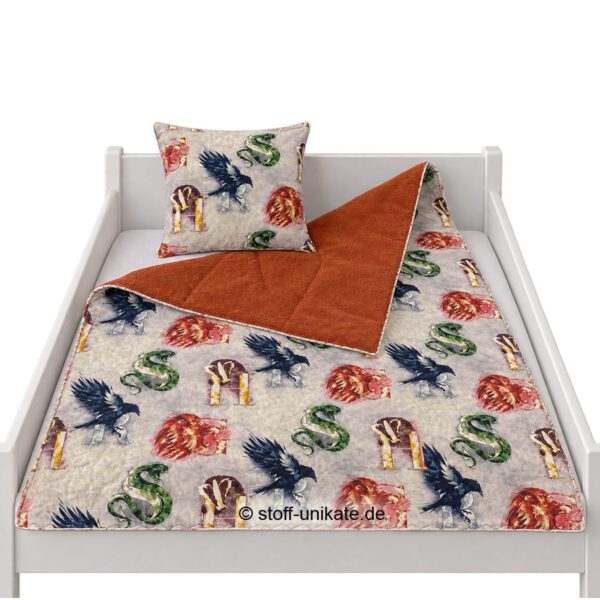 Babydecke, Kinderdecke mit Harry-Potter-Zeichen, magische Häuser. Stoff-Unikate handmade in Germany