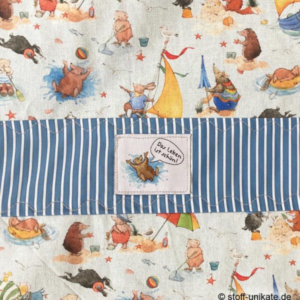 Babytuch, Badetuch mit Label "das Leben ist schön" mittig aufgenäht. Stoff-Unikat handmade in Deutschland