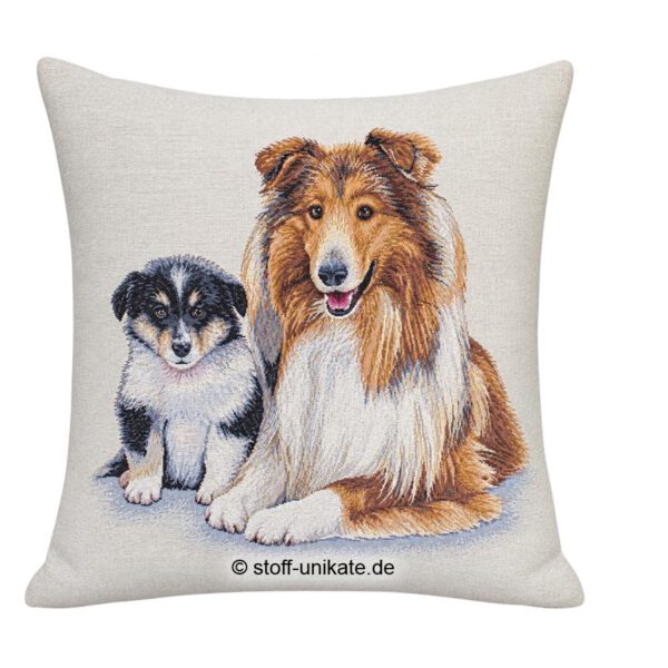 Deko-kissen, Gobelin-Kissen mit Collies, Hundemotiven. Stoff-Unikate handmade in Germany